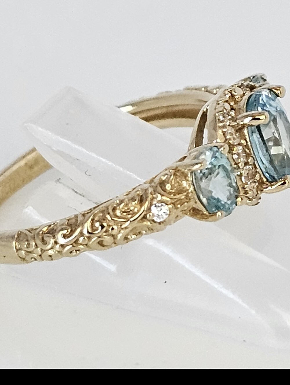 Natural Earth Mined Blue Zircon & White Zircon 18K Vermeil Ring Size 8! - Picture 7 of 10